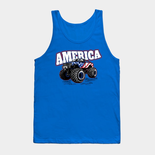 America: Stars and Stripes Monster Truck // Funny Merica 4th of July Tank Top by SLAG_Creative